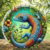2D Flat 20*20cm1pc Colorful lizard&Brilliant Flowers Patterns Good Quality Art Plaque, Farmhouse Style Round Wooden Decor, Perfect for Decorating Wall