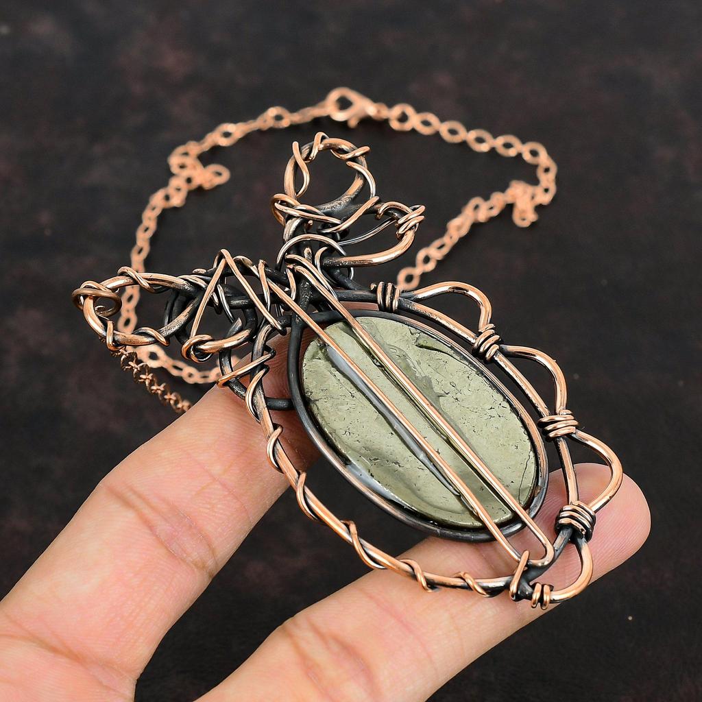 Ожерелье из пирита, обернутое медной проволокой, ювелирные изделия ручной работы, регулируемое ожерелье-цепочка, ожерелье из медной проволоки, ожерелье из драгоценных камней, подарки для мамы