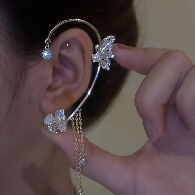 Серьги с языком бабочки. Легкие роскошные серьги с цирконием. Цветочные кисточки с бабочками без отверстий для ушей. Маленькие и яркие цветные удерживающие серьги.