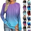 Женская мода повседневный градиент цвета длинный рукав круглый вырез топ