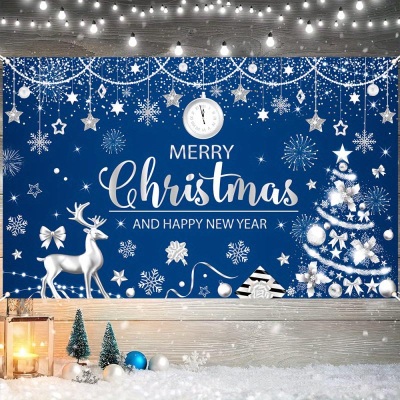 1pc 2D Flat Holiday Christmas and New Year Party Banner - Featuring Snowflakes, Stars, and Reindeer Design, No Power Required