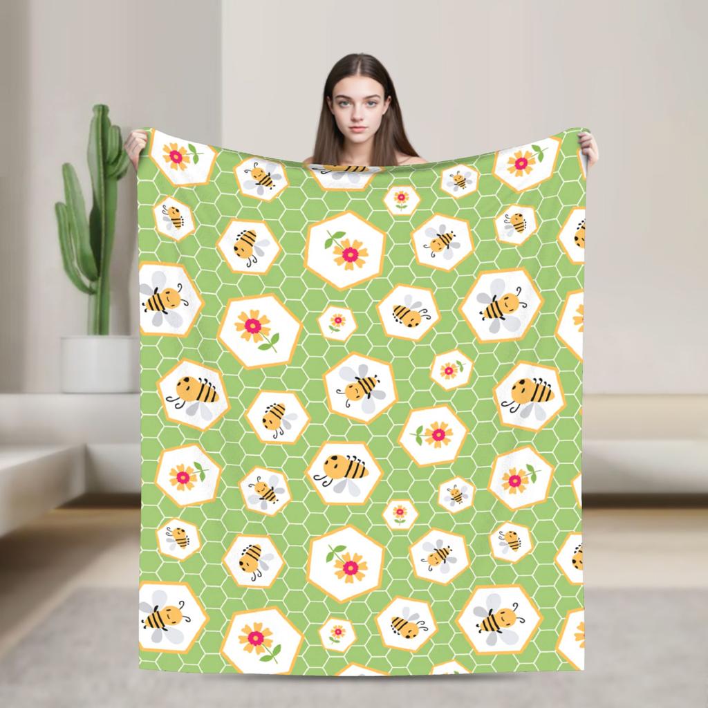 Пчела в сотах и цветах Фланелевые одеяла Мягкое покрывало для спальни, кемпинга, уличного стиля Покрывало для кровати, дивана
