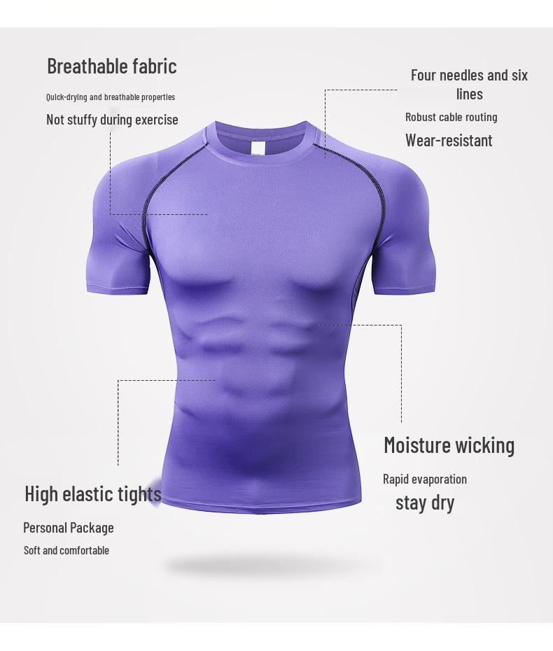 Мужская быстросохнущая эластичная спортивная футболка - Дышащая ледяной шелк, с коротким рукавом, для фитнеса