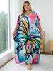 Bohemian Robe Women's Printed Colorful Butterfly Tie Dye Cover Up Kaftan Oversized Vacation Party Long Dress House Dress Q1577