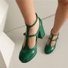 Women's High-heeled Single Shoes Spring and Summer New Thick-heeled Large-size Buckle Low-top Shoes