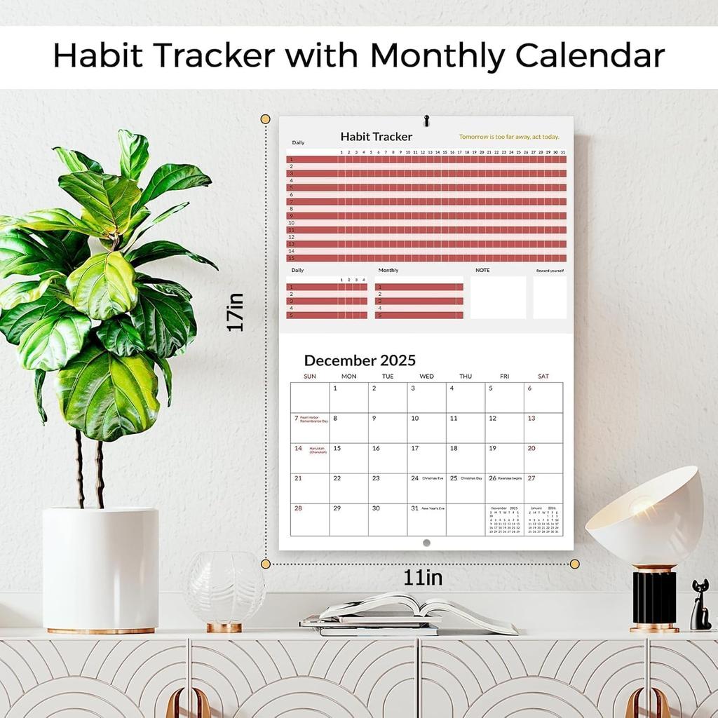 2026 Wall Calendar, Habit Tracker Calendar, Wall Calendar with Stickers, ADHD Cleaning Planner, 18 Monthly Calendar, Monthly Habit Tracking Planner,