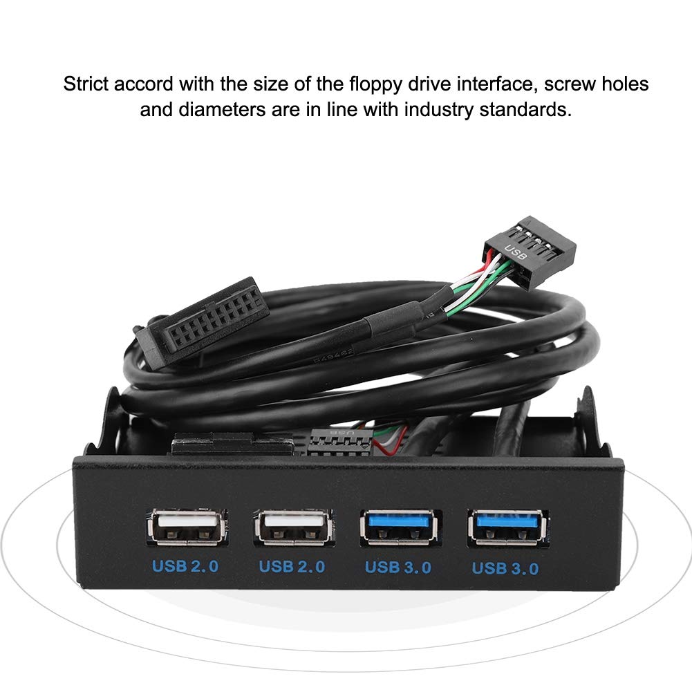 Acogedor USB Front USB USB Hub with Metal Front Panel Connector for PC Computer Motherboard 3.5-inch Panel, High-Speed 4-Port 3.0 + 2-Port 2.0