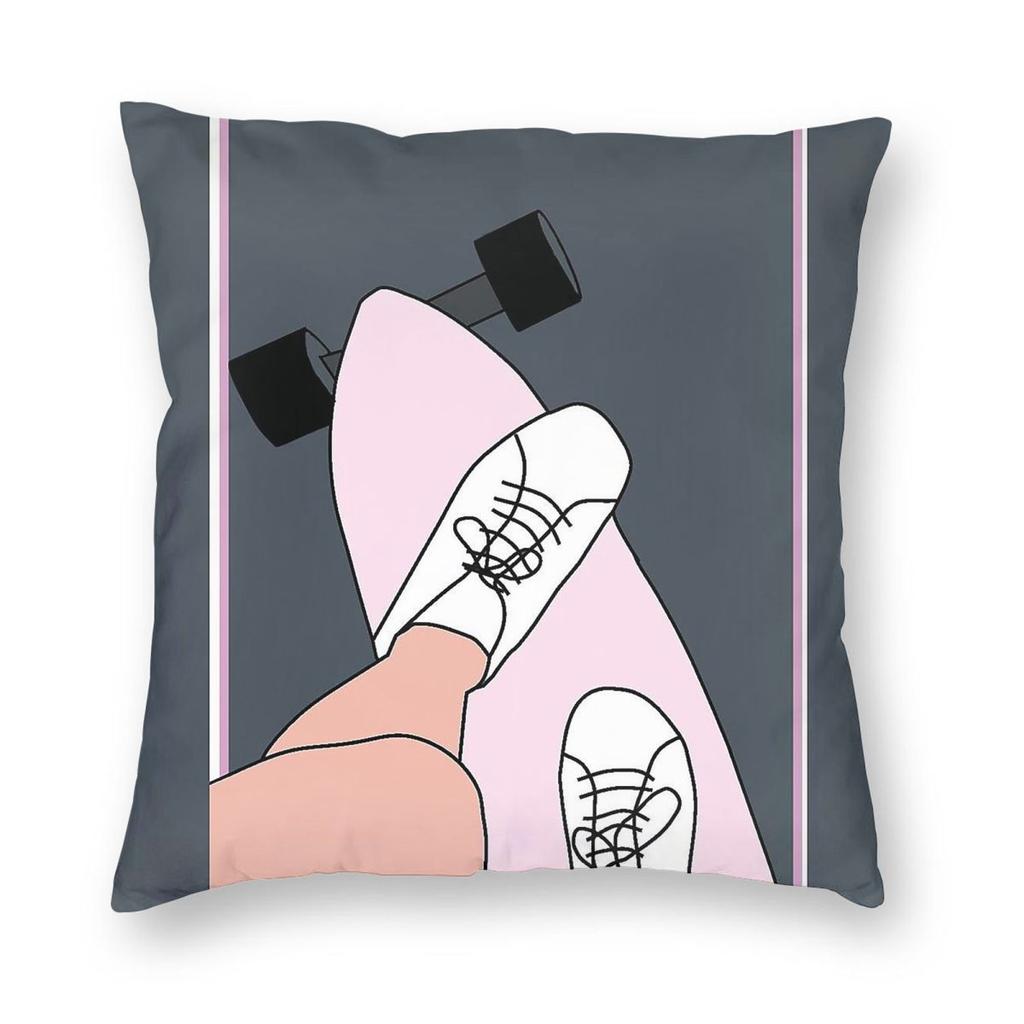 Skate Girl Power Square Pillowcase Polyester Linen Velvet Creative Zip Decorative Bed Cushion Cover