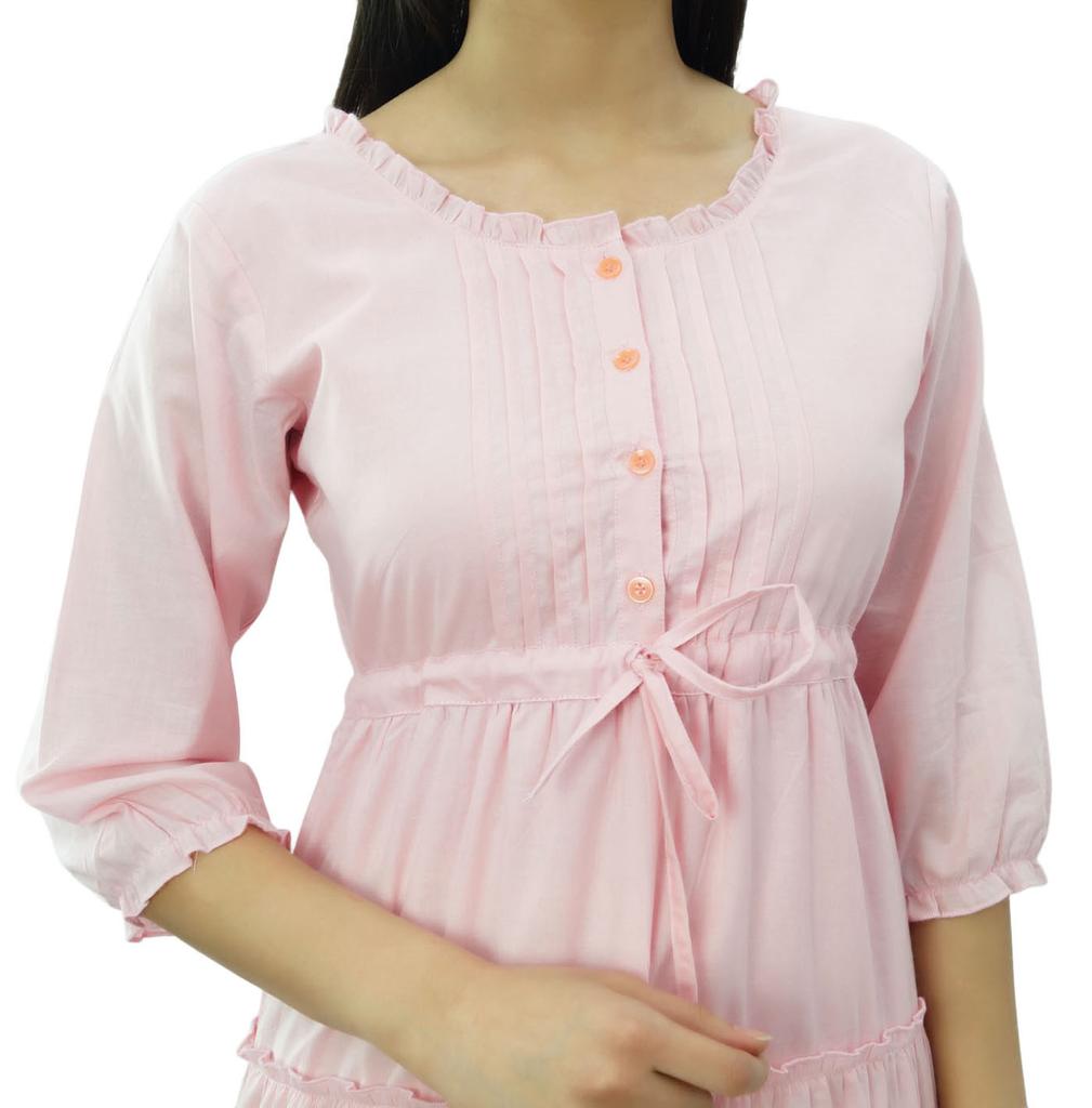 Bimba Женское летнее хлопковое платье макси с рукавом 3/4 и кулиской на талии