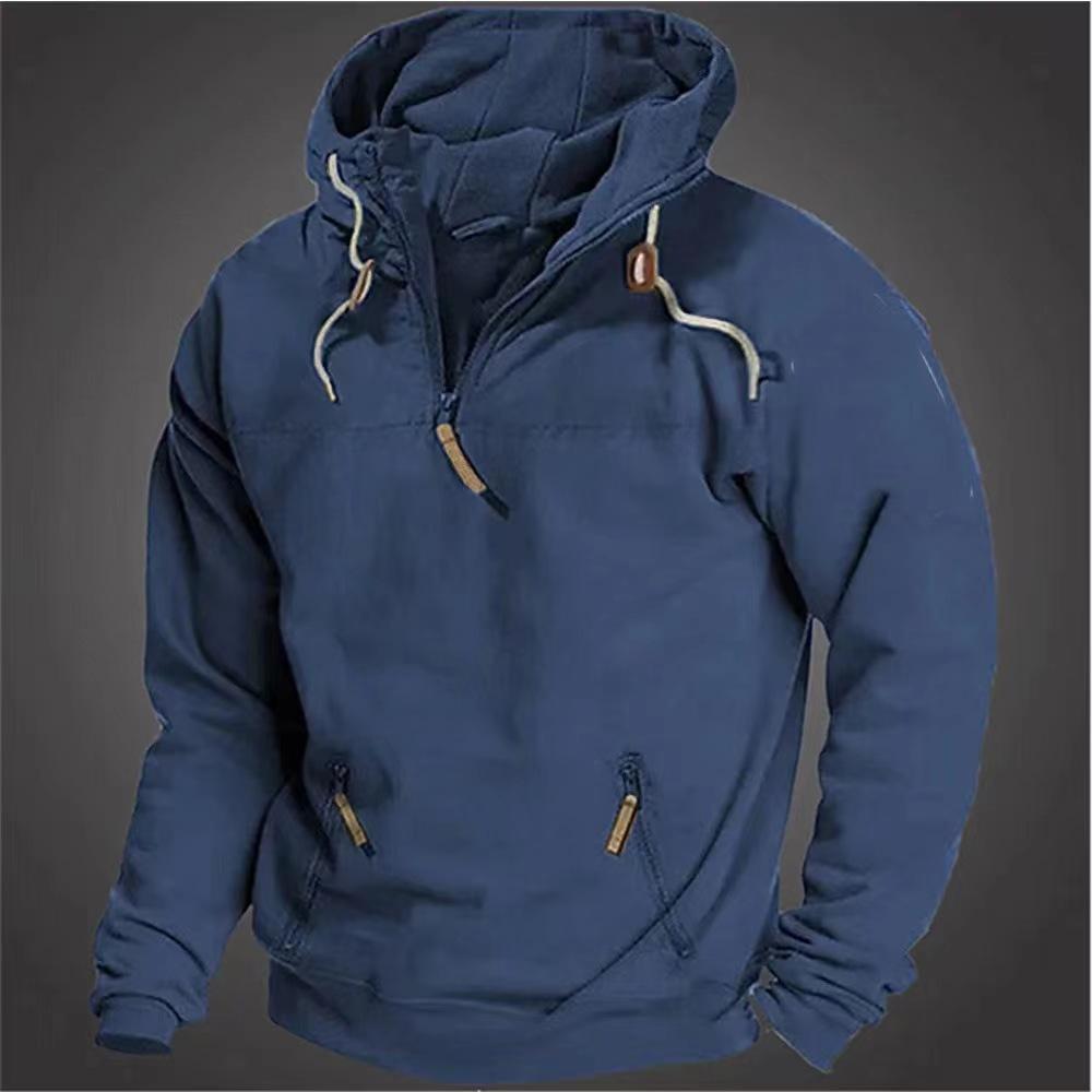 Men's Hooded Solid Color Sweatshirt Youth Sports Casual Loose Solid Color Sweatshirt Jacket