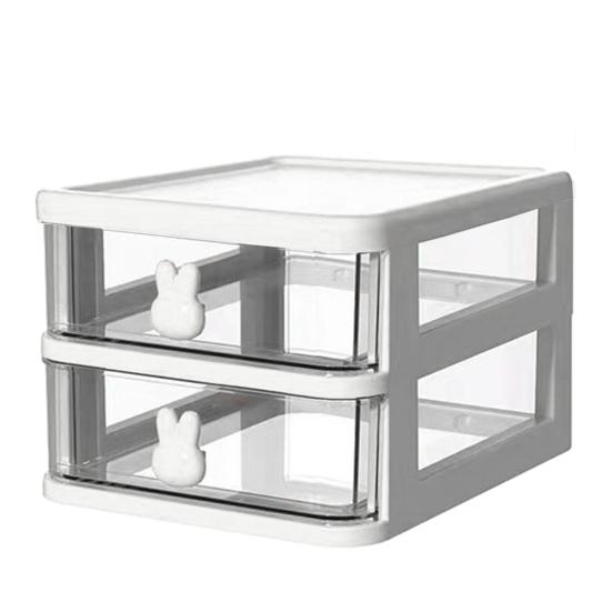 Storage Box Plastic Drawer Desk Organizer Clear Multi-Layer Desktop Storage Box with Bunny Handles Large Capacity Office Supplies