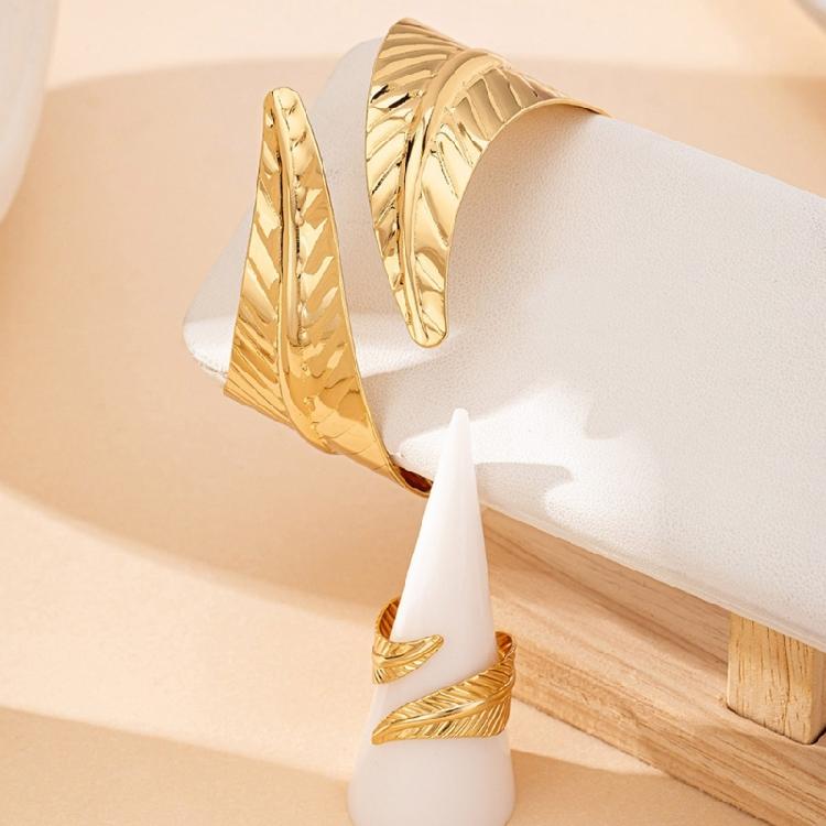 2 шт. Геометрические браслеты-манжеты с листьями и кольцо Модный праздничный набор украшений Трендовые аксессуары для вечеринок и фестивалей