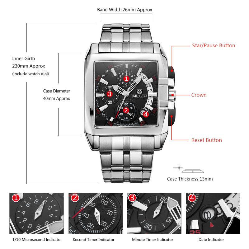 Megir New Business Men's Quartz Watches Fashion Brand Chronograph Wristwatch for Man Hour for Male with Calendar
