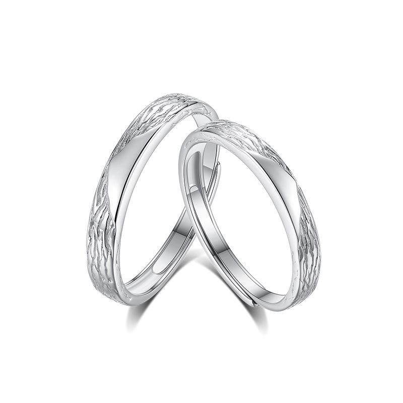 Tichya Sweet Etching Glacier Couple Rings - 999 Sterling Silver Open Design for Men and Women