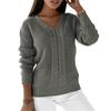 Autumn and Winter Women's Plus Size Sweater Long Sleeve V-Neck Solid Color Twist Casual Knit Pullover Top