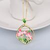 Classic Necklace for Women Pink Flowers Elegant Pendant Necklace Pink Epoxy Enamel Ladies Jewelry Elegant Sweater Chain
