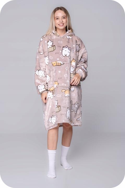 Koc Bluza Oversize Ciepła Gruba Kocobluza 2W1 Xxl Kotki Futrzak [Kb-W1]