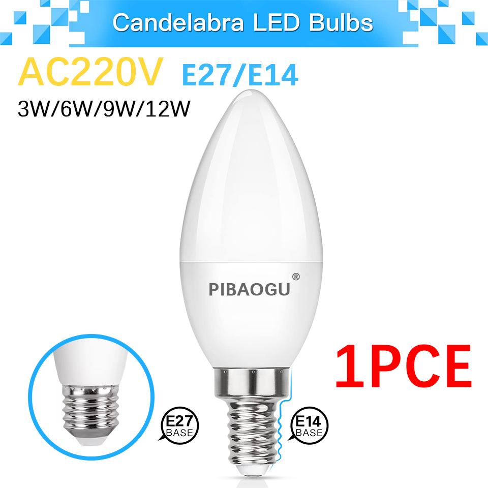 Светодиодная свеча AC220V 3W 6W 9W 12W Светодиодные лампы E14 E27 3000K 4000K 6000K Лампа для домашнего декора Светодиодная лампа Домашний декор