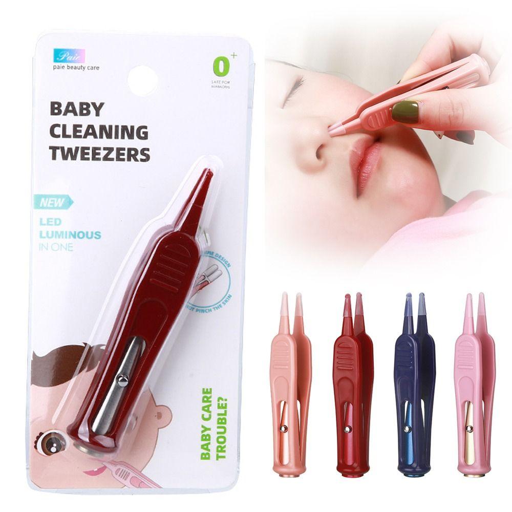 Plastic Nose Safe Tweezers LED Light Cleaning Tweezer Body Care Baby Dig Booger Clips