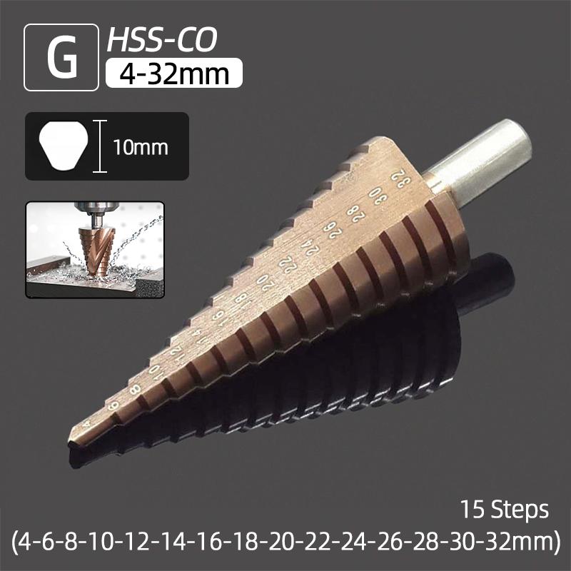 HSS Титановое ступенчатое сверло Кобальтовое 4-32мм Спиральная Прямая канавка 1/4 Шестигранник Дерево Металл Резак для отверстий Коническое ступенчатое сверло Конусные инструменты