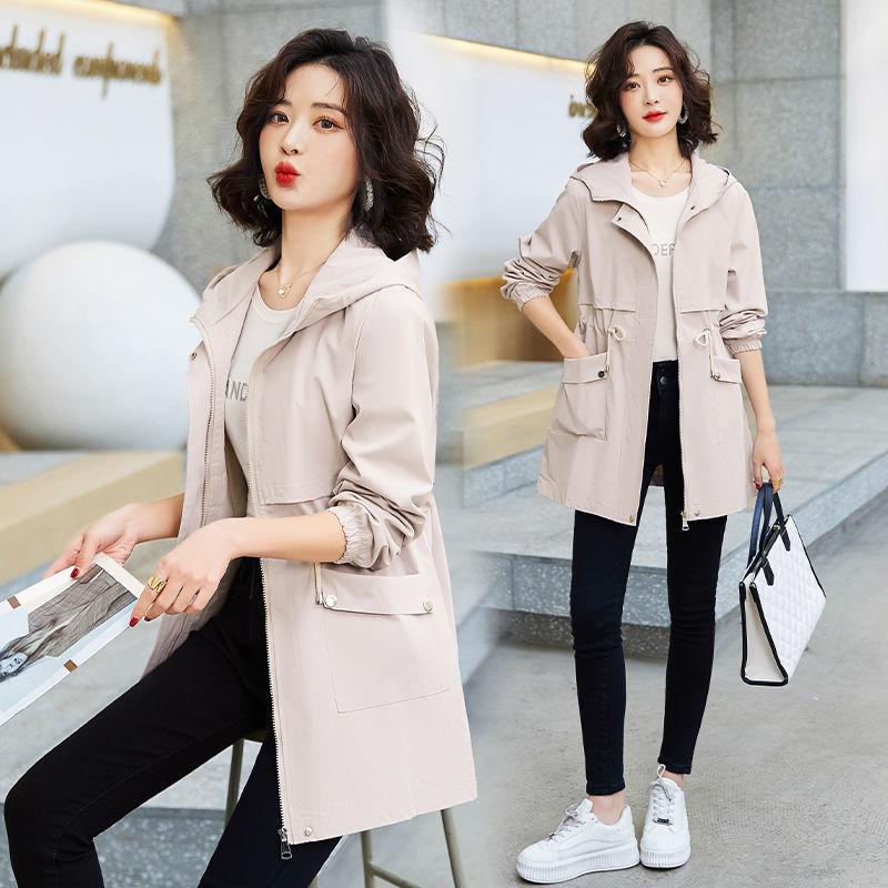 Danmo Spring Autumn Korean Trench Coat Women Fashion Slim Hooded Coats Female Windbreaker Casual Outerwear Overcoat Ladies