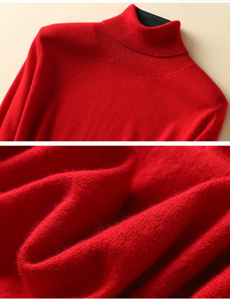Women's High Neck 100% Pure Wool Sweater - Cashmere Knit Inner Layer Cardigan for Autumn & Winter