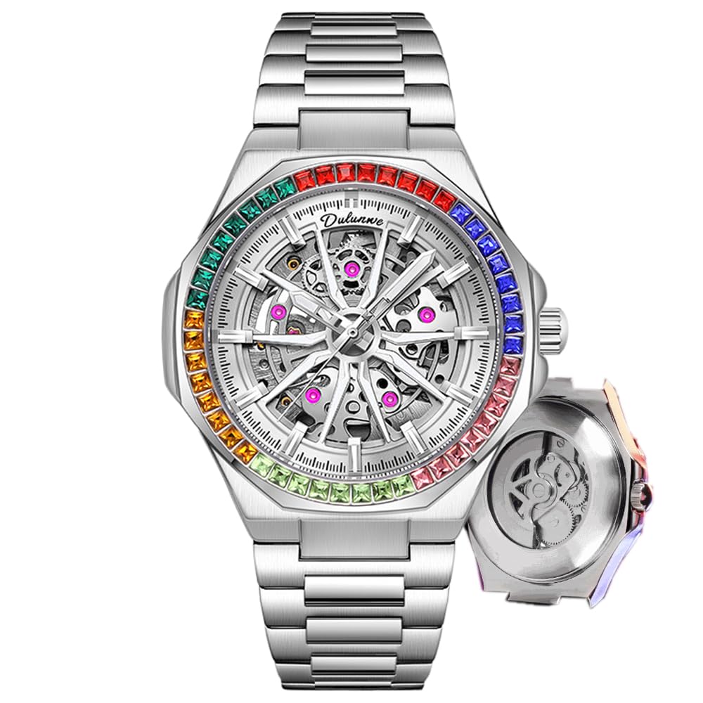 Мужские часы с автоматическим механизмом, корпус из нержавеющей стали, сапфировое стекло, механические наручные часы, полый скелет