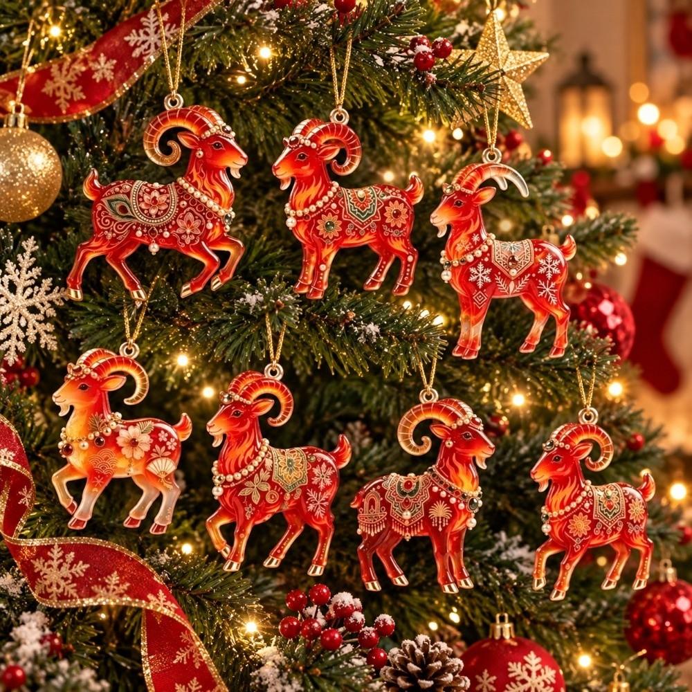 5/7/10 pcs New Year Lamb Hanging Ornaments 2D Flat Christmas Decorations Acrylic Goat Pendant Gift