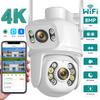 New EU 8MP 4K WIFI IP Camera PTZ Dual Lens with Dual Screen Ai Human Detect Night Vision Outdoor Wifi Surveillance Camera ICsee CCTV Video