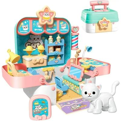 Игровой набор для кукольного домика, игрушки для девочек, детская игрушка по уходу за домашними животными, ролевая игра «сделай сам», игрушка для ухода за кошкой, парикмахерская с переносной коробкой
