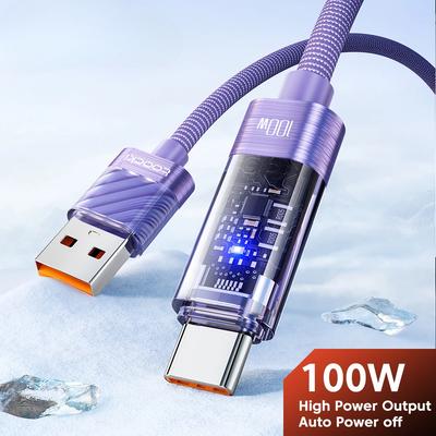 100 Вт USB Type C кабель Автоматическое отключение питания Светодиодный индикатор Быстрая зарядка Type C кабель для iPhone 15 Pro Max Xiaomi Samsung S23