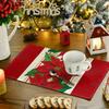 4 шт. Рождественский красный обеденный коврик Полиэстер Подставка под стол Машинная стирка Тканый материал Цветочный узор Праздничное украшение для ресторана