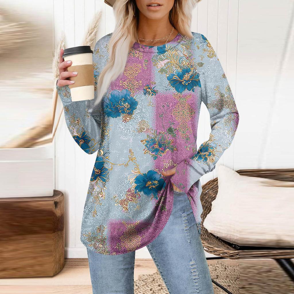 Womens Oversized Sweatshirt Graphic Sweater Long Sleeve Drop Shoulder Round Shirt Tops Vintage Clothes