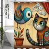 Милая кошка птица в горшке занавеска для душа, декоративная занавеска для душа для ванной комнаты, водонепроницаемая занавеска для душа с крючками