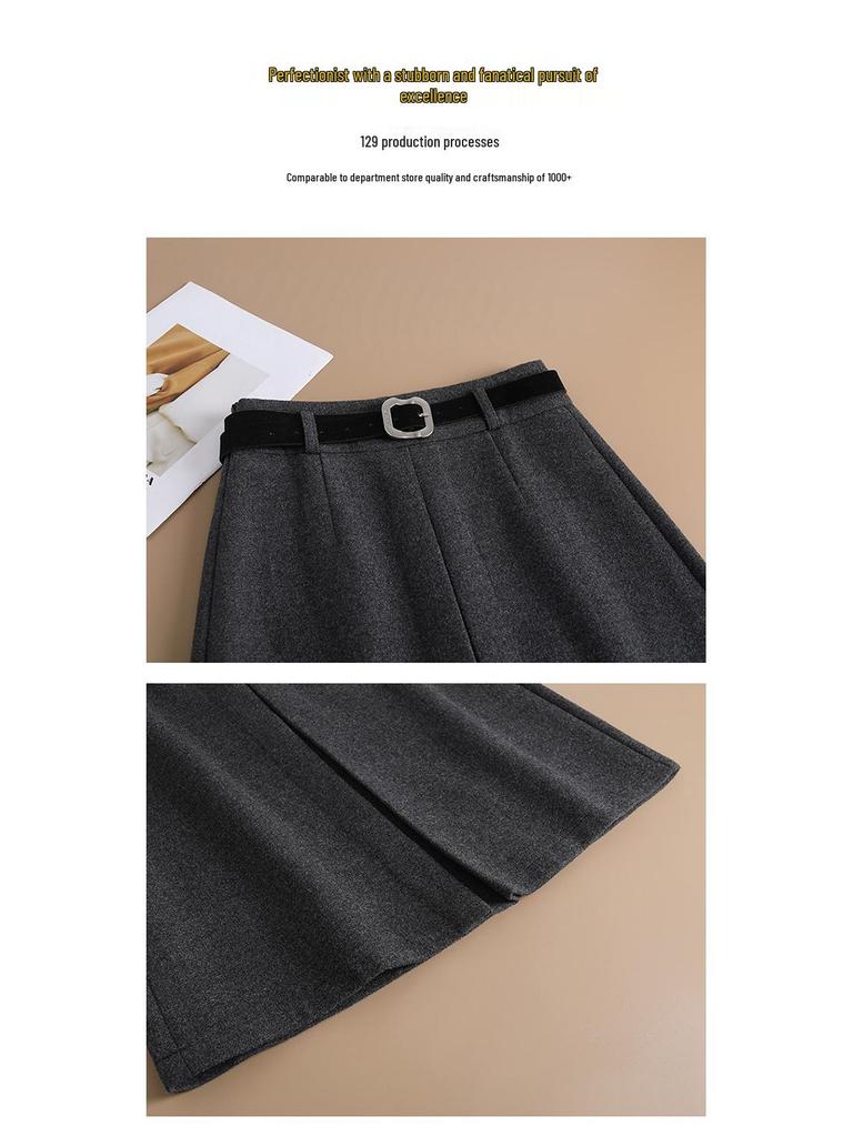 Elegant High-Waisted Woolen A-line Midi Skirt - Winter 2025
