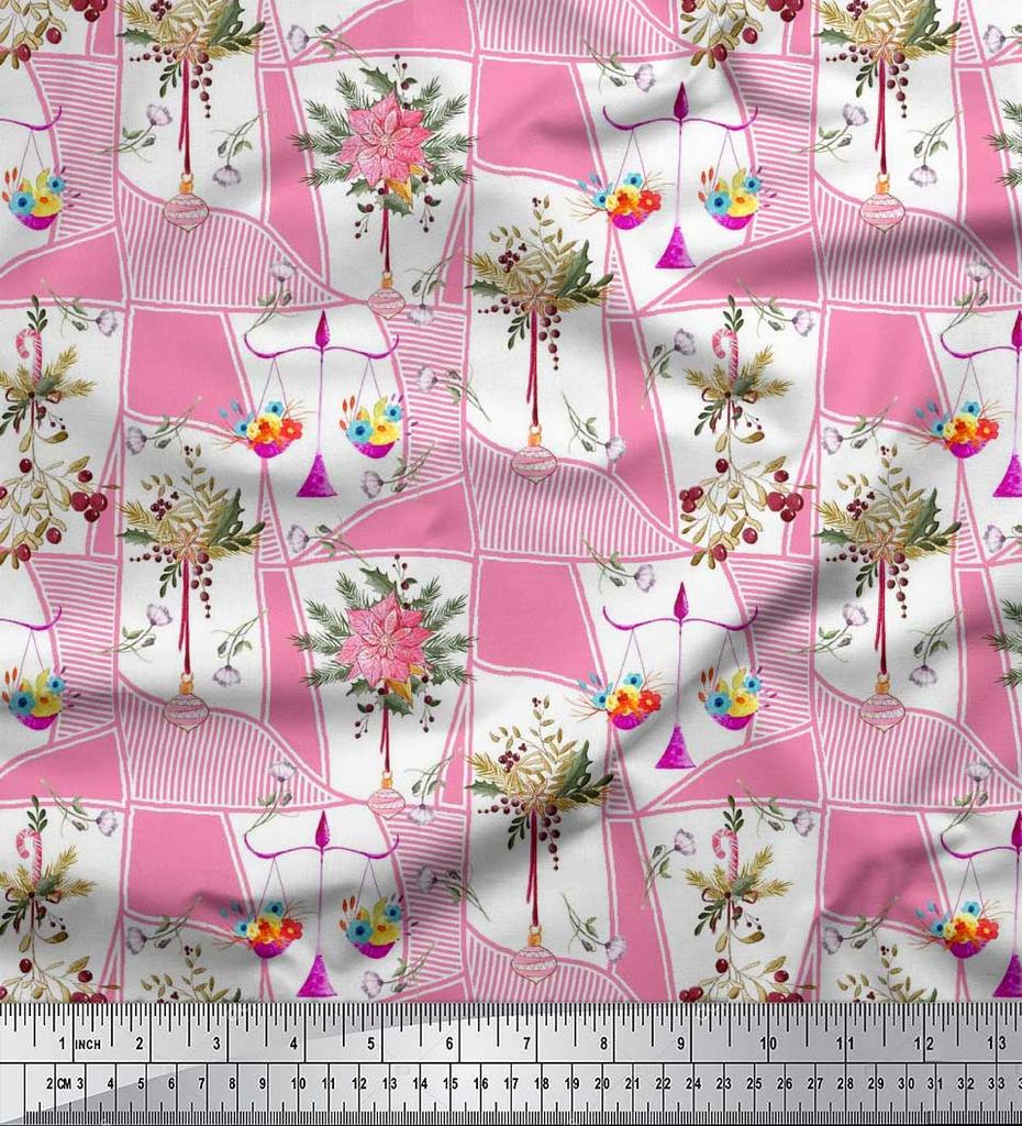 Soimoi Японская креп-сатиновая ткань с листьями, орнаментами и цветочным принтом пуансеттии, ткань по метрам 42 дюйма