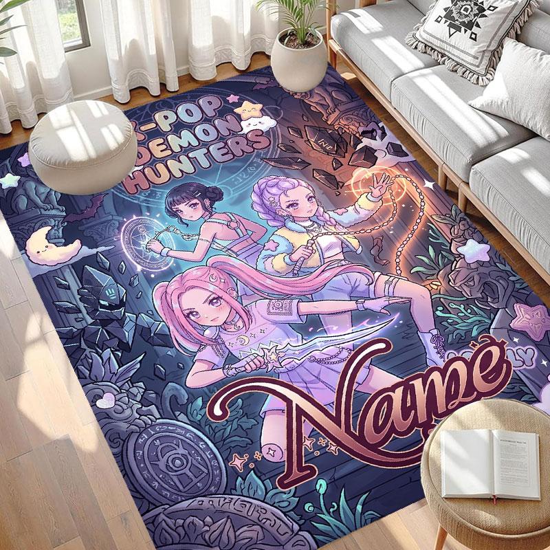 Custom Name Personalized Kpop Demon Hunter Print Carpet, Versatile Home Decor Rug, for Playroom, Apartment, Balcony, Entryway, Hallway Gift