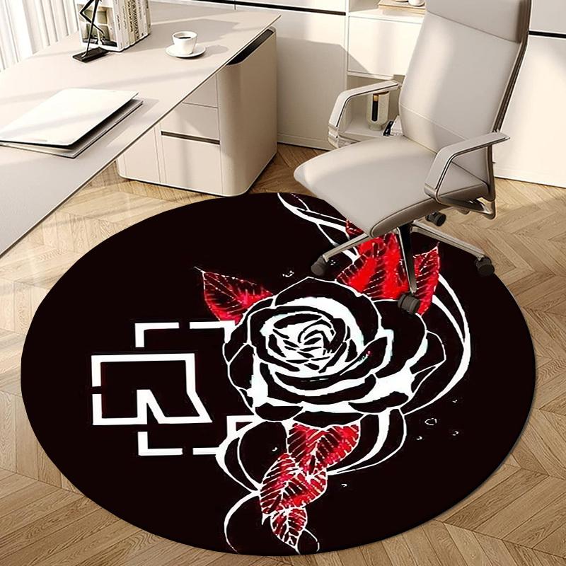 1pc Black Rose Snake Symbol Round carpet, Made of Polyester,Perfect for Decorating Office Chairs, Living Rooms,Vibrant Decorative Rug