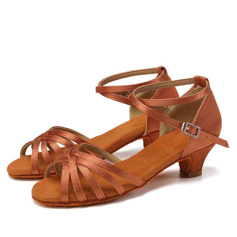 Детские туфли для латиноамериканских танцев для девочек, низкий каблук, женские бальные туфли для танго, сандалии, каблук 4 см