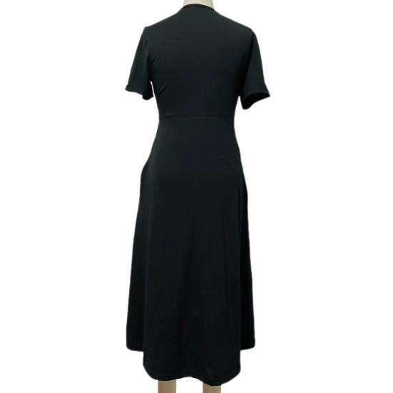 Женское летнее платье с плиссированным ремешком и V-образным вырезом с короткими рукавами, однотонное платье с карманами трапециевидной формы со свободным подолом, дышащее мягкое платье миди для свиданий