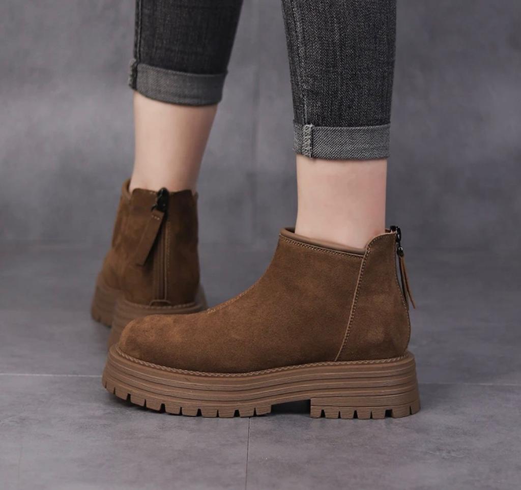 Short Fleece Martin Boots Frosted Winter Snow Boots Women's British Chelsea Boots Vintage 2024 Thick Bottom