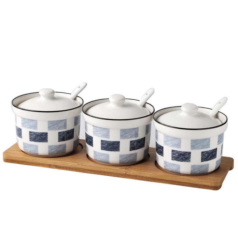 Главная Керамика Набор баночек для специй Комбинация палочек для еды Подставка для слива Масленка Солонка Коробка для приправ Набор из трех предметов Контейнер для специй