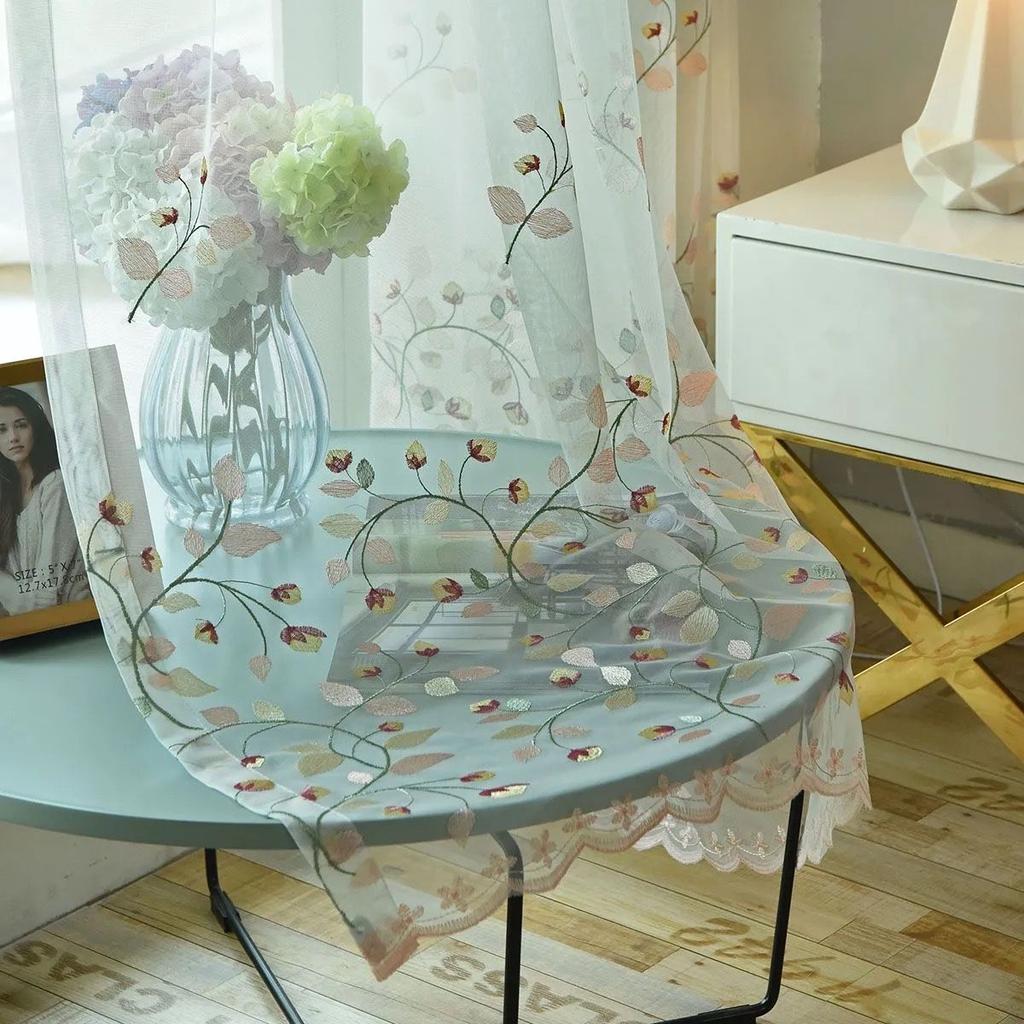 Embroidered Window Yarn Curtain, Embroidered Tulle Curtains, Three-dimensional Embossed Embroidered European Window Yarn Curtains Sheer Curtains