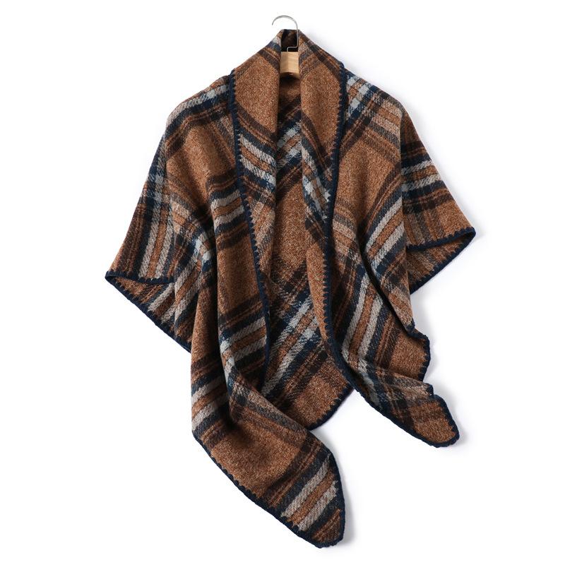 2024 Autumn And Winter New Imitation Cashmere Plaid Scarf Long Triangular Scarf Warm Scarf Women'S Thick Shawl Versatile