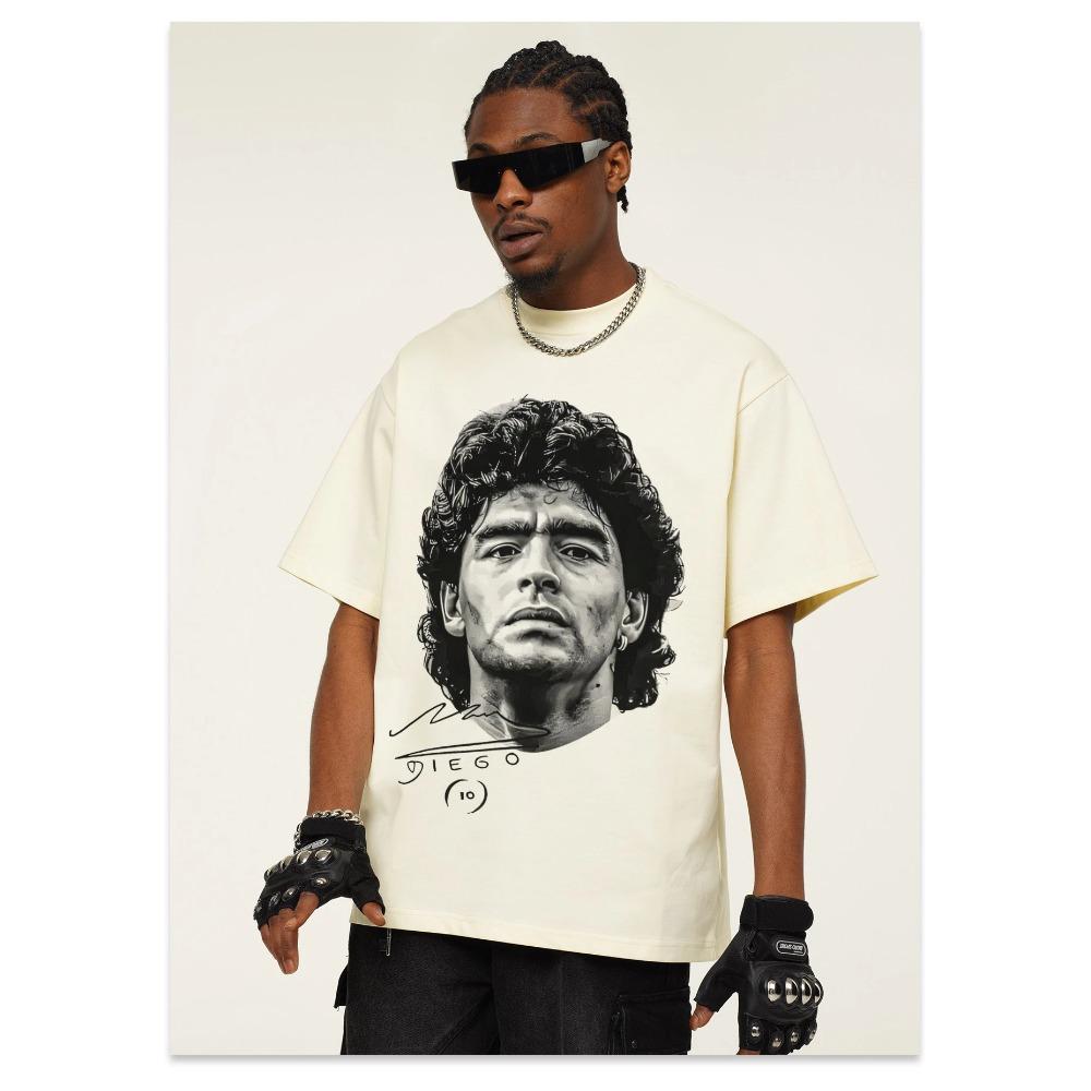 Футболка с короткими рукавами и принтом звезды Марадоны, мужская, американская, модная, брендовая, свободная, с круглым вырезом, из чистого хлопка, повседневная, высокого качества