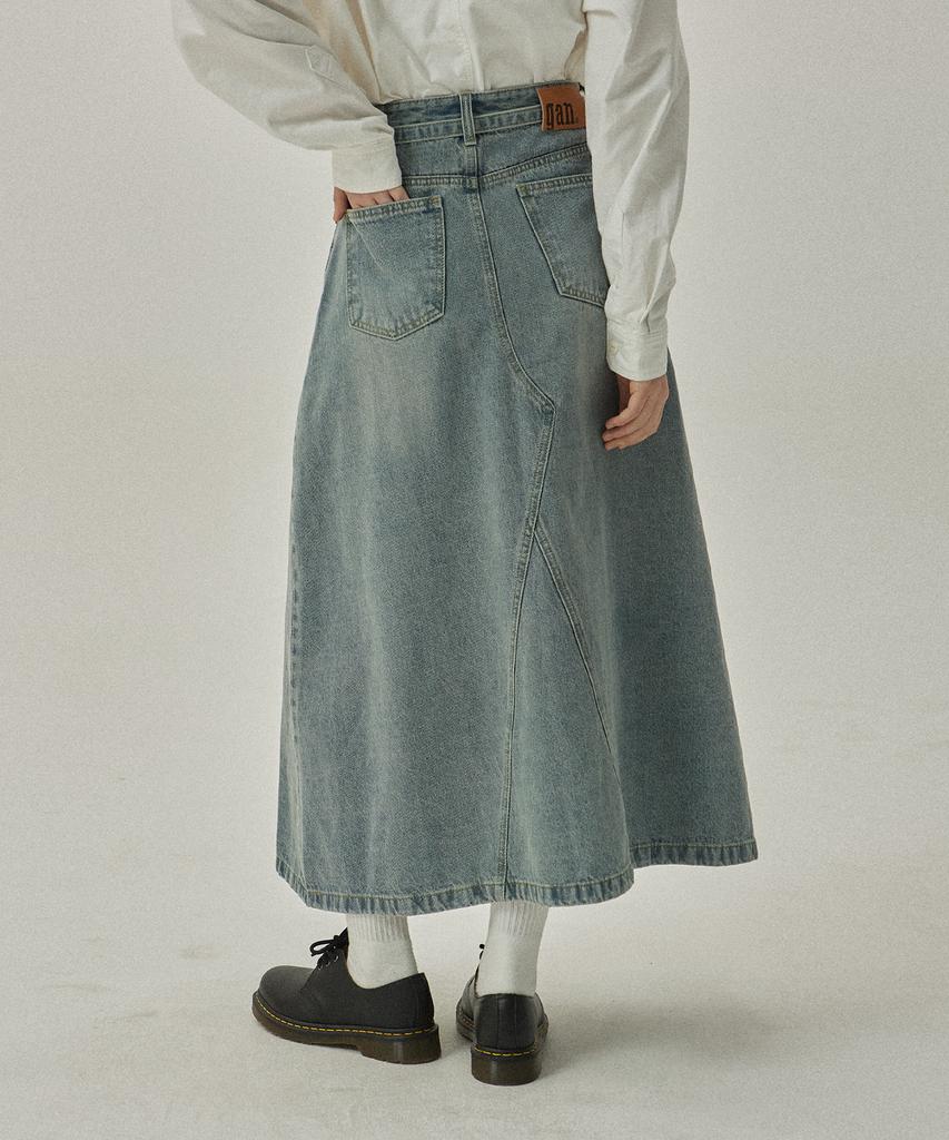 Mc Wood Gun Lon As 7996 Belted Fadewash Light Indigo Denim Long Skirt