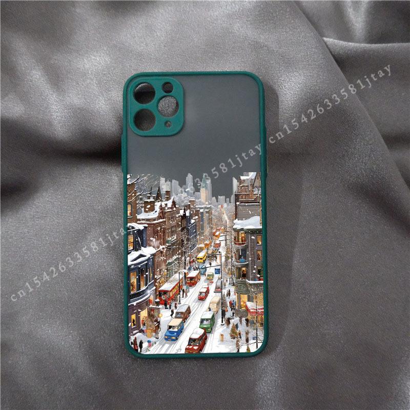 Рождественский чехол для телефона для IPhone 16 15 14 11 Pro Max 14 Plus X XS XR 12 13 Mini Ручная роспись Зимний снежный домик Матовый чехол Funda