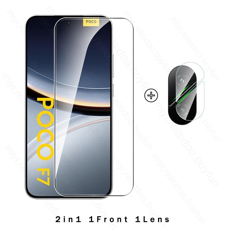 Стекло PocoF7 2в1 Прозрачное Закаленное Стекло 9H Защитное Стекло Для Poco F7 5G Глобальная Версия Защитное Стекло Для Камеры На Poxo Poko Little F7 F 7 7F