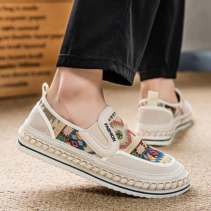 Printed Canvas Loafers Shoes for Man Platform Original Men Fashion Espadrilles Casual Slip-on Designer Sneaker Man Driving Shoes