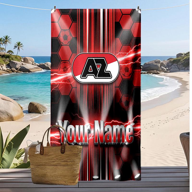 AZ Alkmaar Personalized Printed Beach Towel Soccer Logo Support Custom Name Text Absorbent Towel For Sport Travel Special Gift